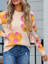 Angel Wings Flower Round Neck Long Sleeve Sweater - Cocoa Yacht Club