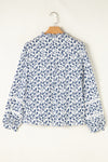 Blue Floral Print Lace Detail Puff Sleeve Shirt