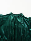 Blackish Green Frill Neck Velvet High Waist Plus Size Dress