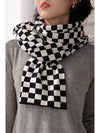 Black Checkered Knitted Soft Warm Large Scarf