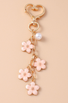 Light Pink Cute Flower Alloy Heart Keychain