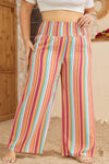 Orange Boho Stripe Plus Size Smocked Waist Loose Pants