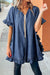 Dusk Blue Half Sleeve Ruffle Edge Chambray Open Kimono