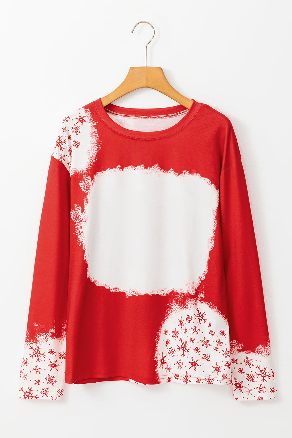 Fiery Red Snowflake Bleached Print Long Sleeve Top