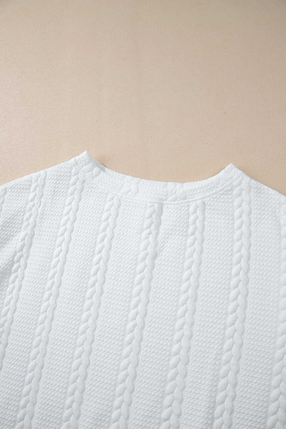 White Textured Loose Plus Size Long Sleeve Top