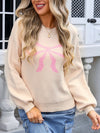 Angel Wings Bow Graphic Round Neck Long Sleeve Sweater - Cocoa Yacht Club