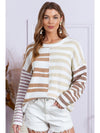 Color Block Drop Shoulder Pullover Striped Sweater