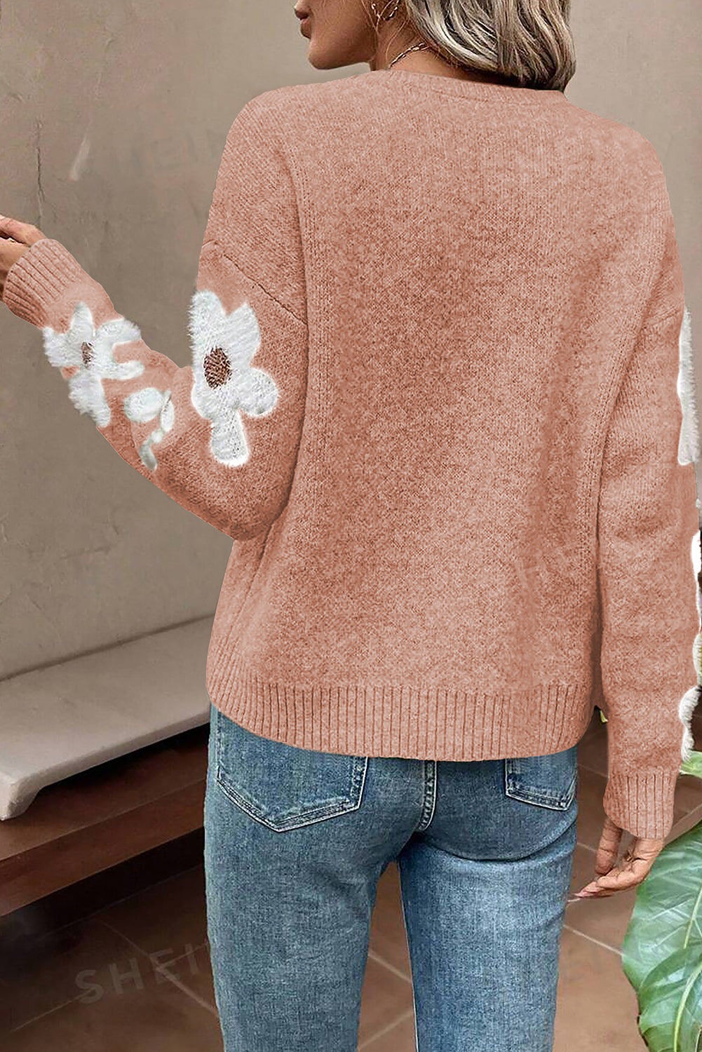 Jet Stream Flower Sleeve Drop Shoulder Sweater