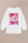 White Heart LOVE Graphic Corded Valentines Pullover Sweatshirt