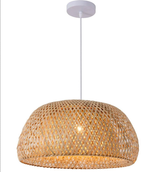 Teru Ji Kaikang Hand Woven Bamboo Pendant Light, 17.7"Bamboo Rattan Ceiling Hanging Light, for Living Room Kitchen Dining Room Farmhouse