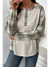 Apricot Checkered Patchwork Textured Pullover Top