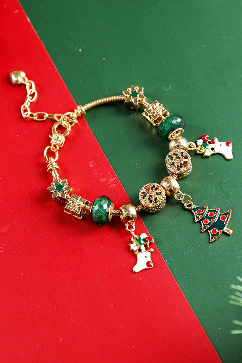 Green Cartoon Christmas Tree Charms Bracelet