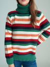 Contrast Stripes Turtleneck Long Sleeve Sweater