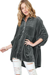 Dark Grey Lantern Sleeve Tunic Babydoll Velvet Shirt