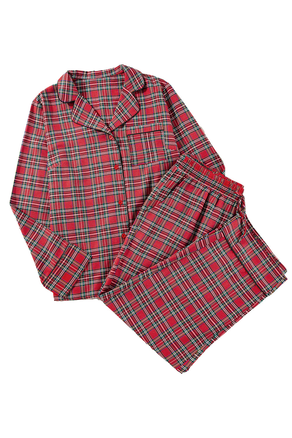 Red Plaid Print Shirt and Drawstring Pants Plus Size Pajama Set