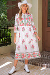 White Floral Print Loose Tiered Maxi Dress