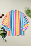 Colorful Striped Patch Pocket Long Sleeve Shirt