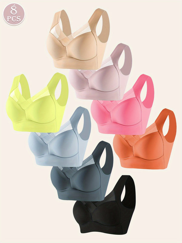 8pcs Solid Seamless Wireless Tank Bra