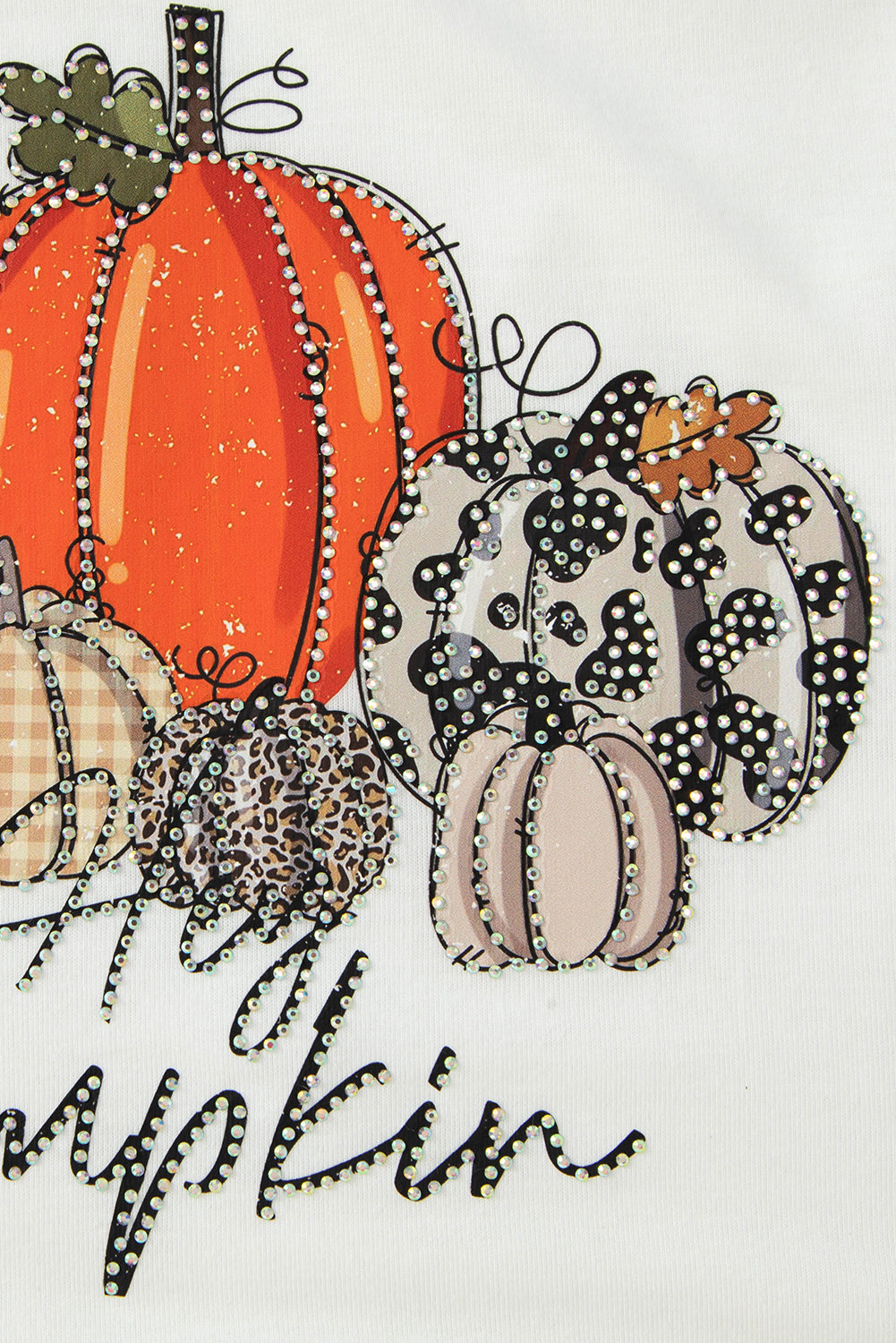 Beige Rhinestone Pumpkin Graphic Thanksgiving Sweatshirt