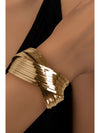 Gold Textured Crossover Metal Cuff Wide Bracelet