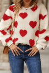 Chestnut Heart Shape Drop Shoulder Crewneck Plush Sweatshirt