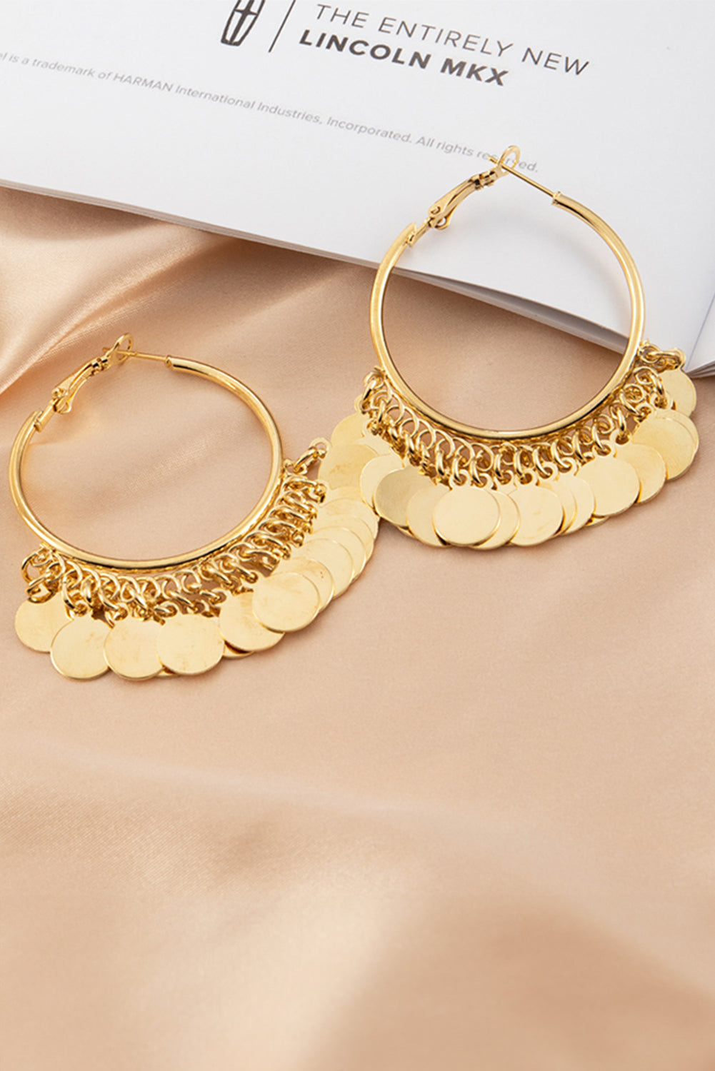 Gold Gorgeous Disc Tasseled Hoop Earrings