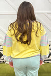 Yellow Striped Colorblock Patchwork Plus Size Pullover Sweatshirt