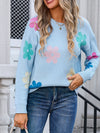 Angel Wings Flower Round Neck Long Sleeve Sweater - Cocoa Yacht Club