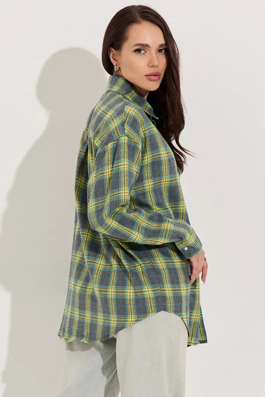 Green Plaid Print Long Sleeve Pocket Shirt