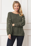 Drop Shoulder Button Sleeve Detail Top