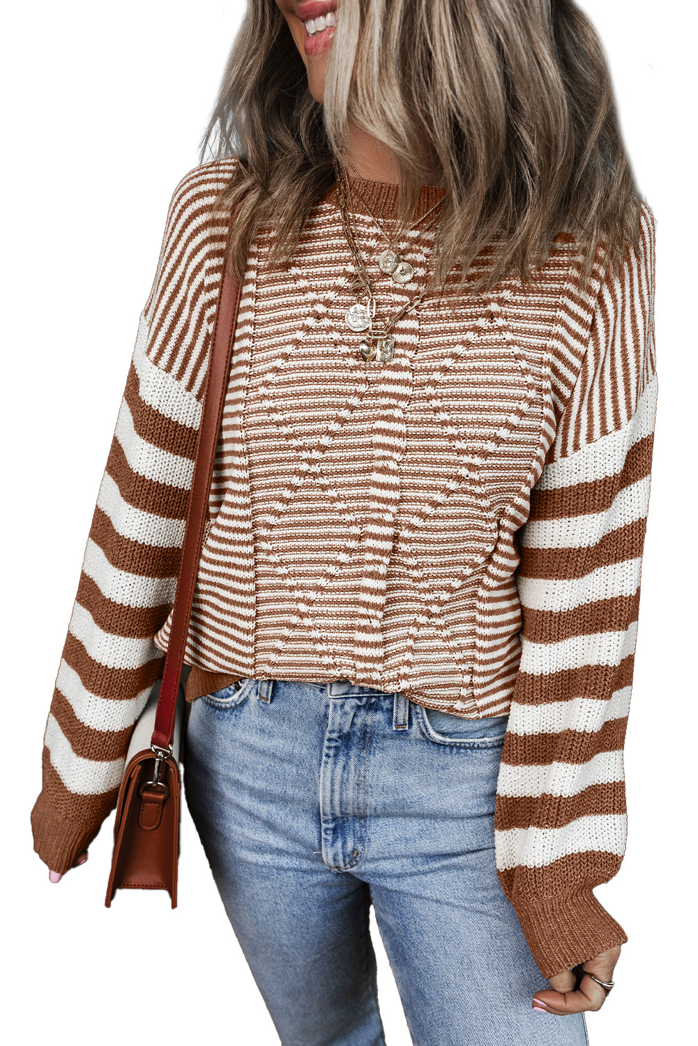 Red Stripe Twisted Knitted Drop Shoulder Sweater