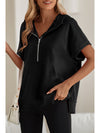 Bonbon Half Zipper Kangaroo Pocket Short Sleeve Hoodie