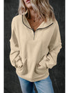 Black Zip-up Stand Neck Kangaroo Pocket Sweatshirt