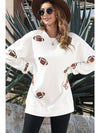 Beige Casual Football Print Round Neck Graphic Sweatshirt