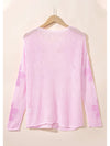 Light Pink Flower Drop Shoulder Hollow Knit Top