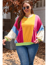 Rose Red Plus Size Colorblock Patchwork Exposed Seam Sweatshirt