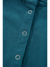 Light Blue Snap Button Empire Waist Lantern Sleeve Corduroy Dress