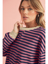 Green Stripe Contrast Edge Oversized Sweatshirt