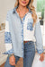 Sky Blue Leopard Striped Patchwork Button-up Shirt