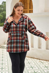 Green Plaid Plus Size Kangaroo Pocket Drawstring Hoodie