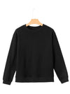 Black Solid Color Drop Shoulder Terry Sweatshirt