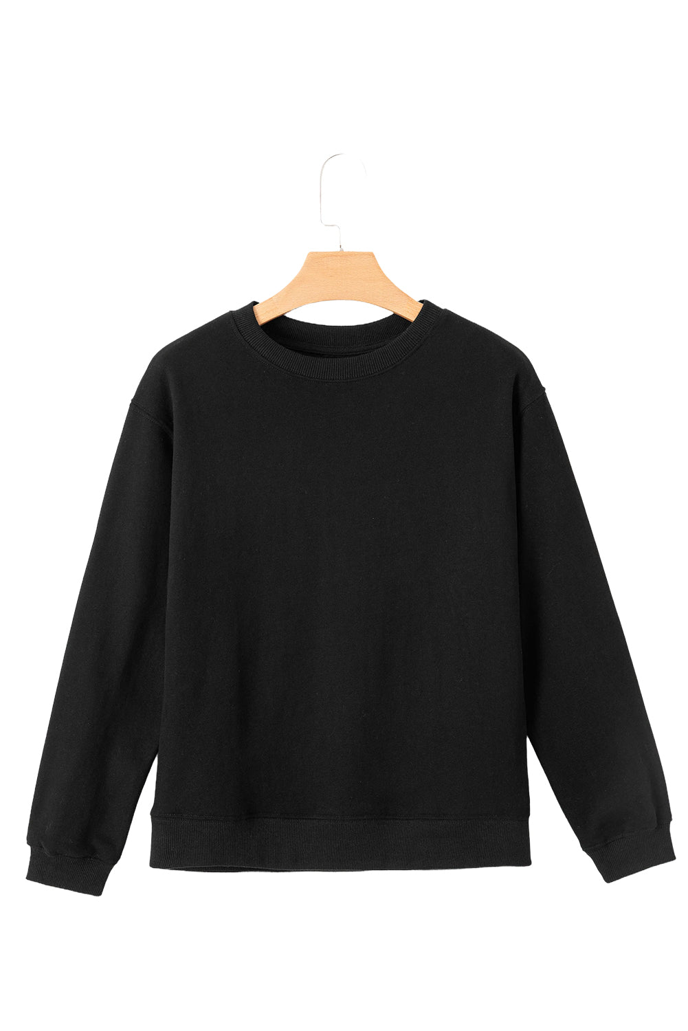 Black Solid Color Drop Shoulder Terry Sweatshirt