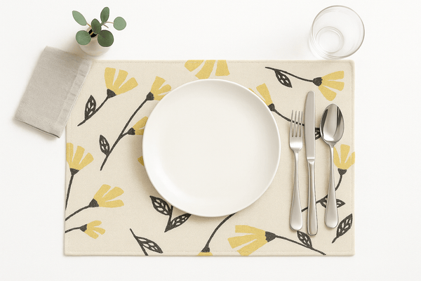4-Pieces Sunshine Yellow Fleur Spring Tapestry Dining Table Placemats 13” x 19” (18112)