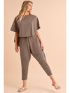 Taupe Batwing Sleeve High Low Tee and Drawstring Crop Pants Set