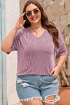 Black Twist Corded V-Neck Plain Plus T-Shirt