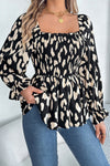 Black Leopard Print Smocked Chiffon Blouse