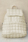 Coffee Solid Flapped Quilted Puffer Backpack