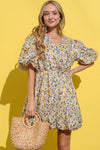 And The Why Full Size Floral Surplice Puff Sleeve Dress - Cocoa Yacht Club