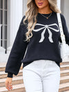 Angel Wings Bow Graphic Round Neck Long Sleeve Sweater - Cocoa Yacht Club