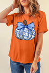 Orange Floral Pumpkin Bow Print Thanksgiving T Shirt